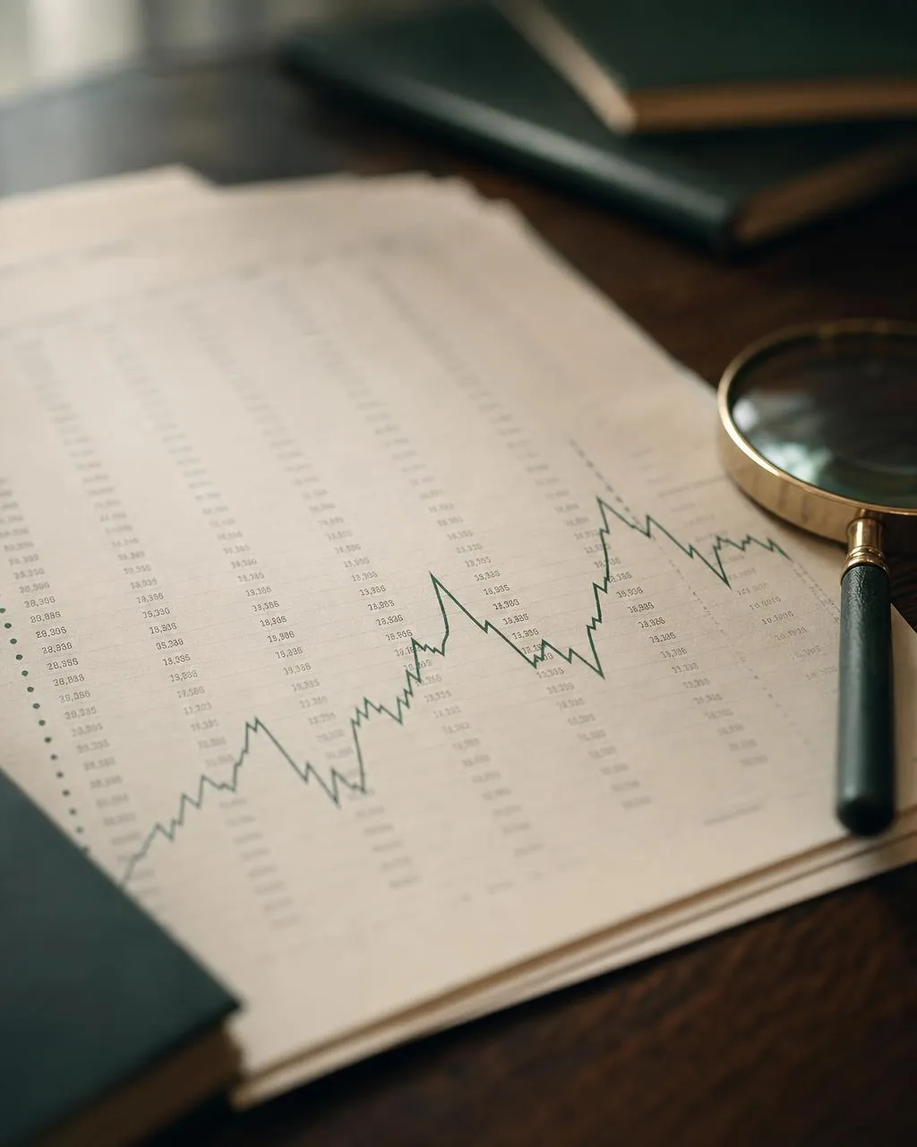 Composición editorial de documentos financieros con una línea de datos superpuesta